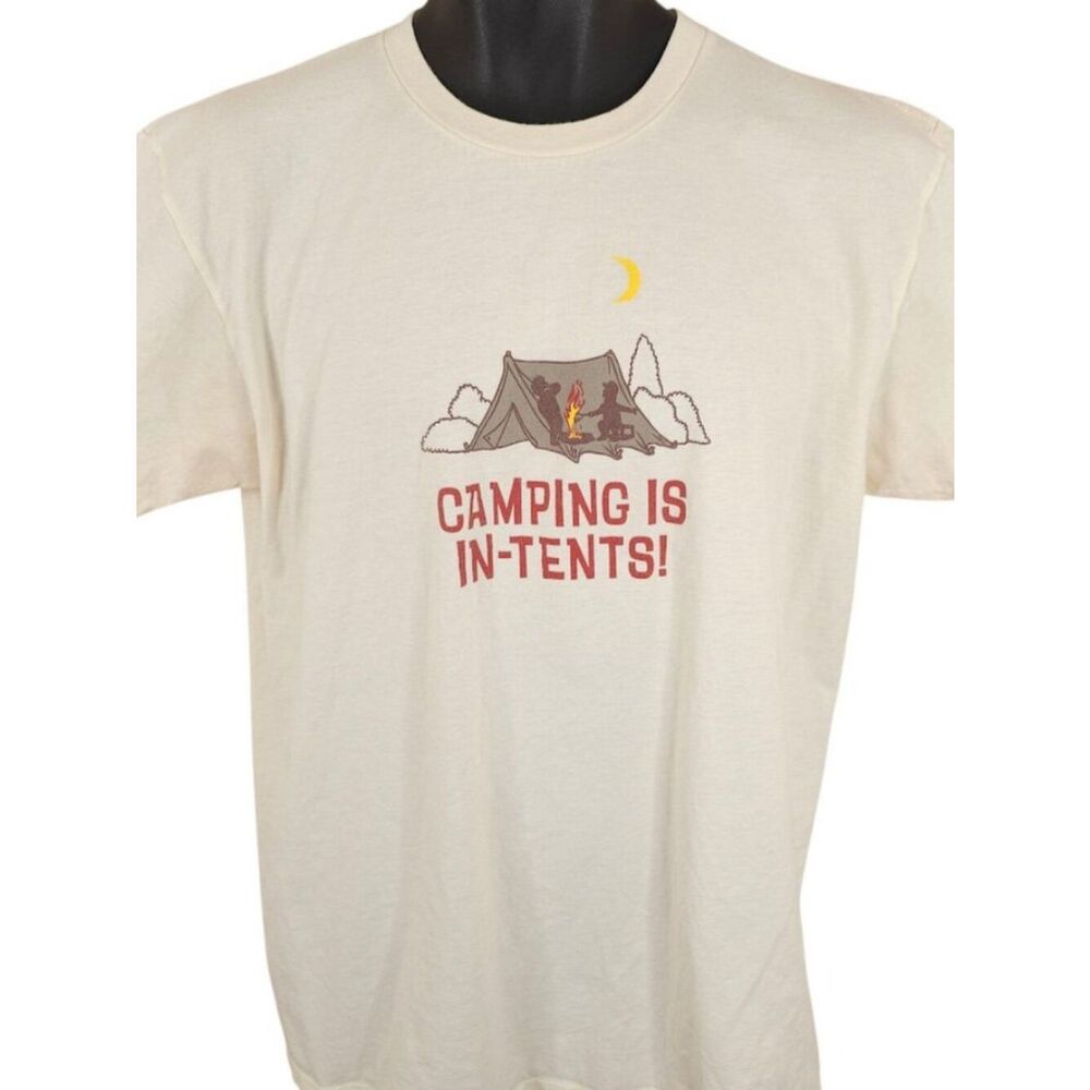 Camping Is In Tents T Shirt Mens Size Large Cream Funny Pun